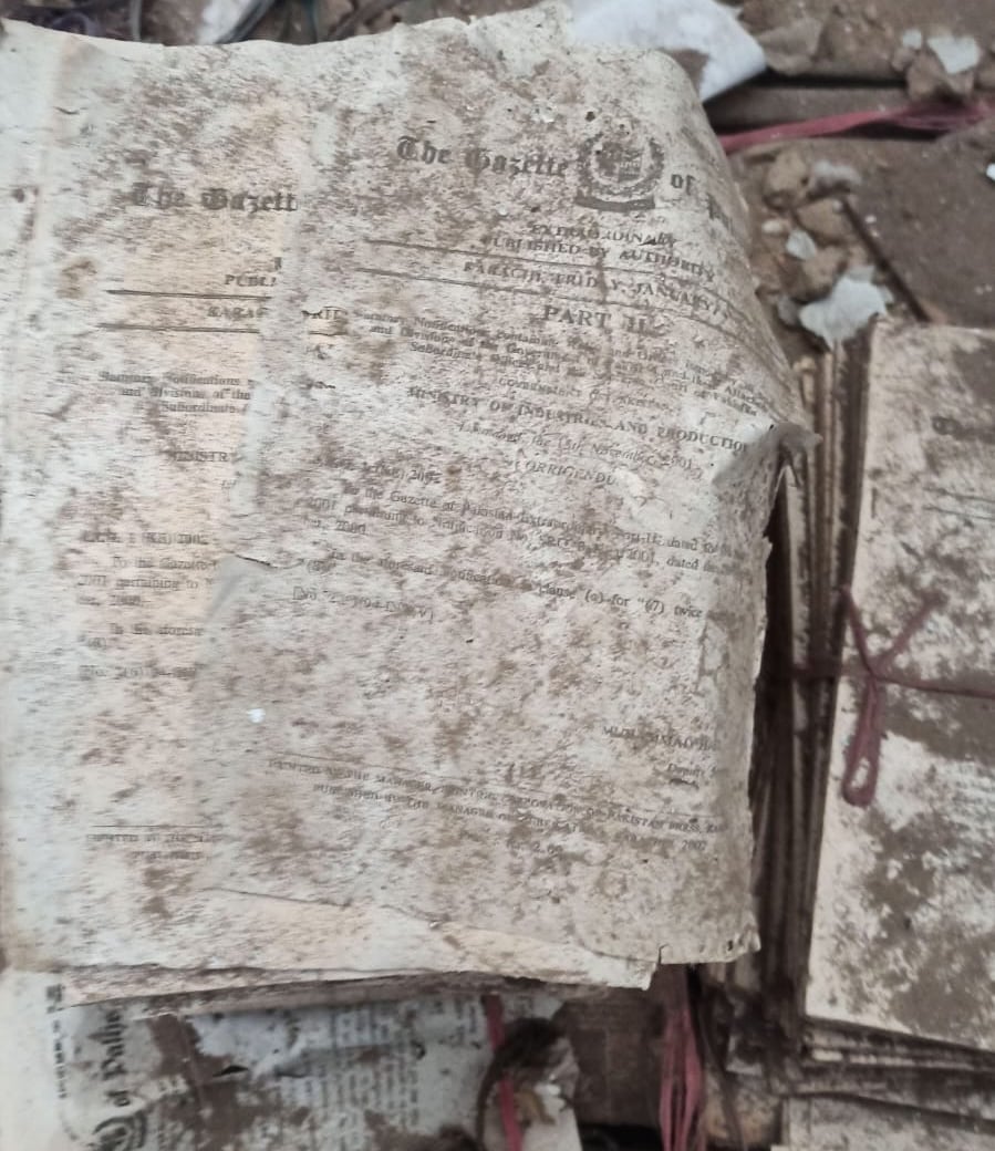 Stacks of Gazette archives outside a government office in Karachi. — Photo by Tooba Masood Khan