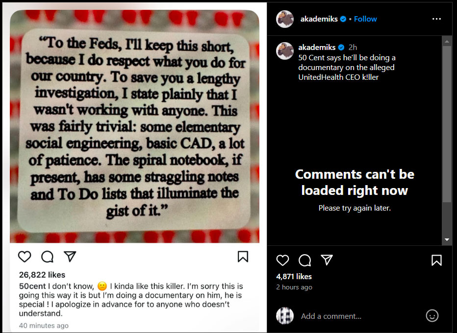 50 Cent makes big statement about Luigi Mangione