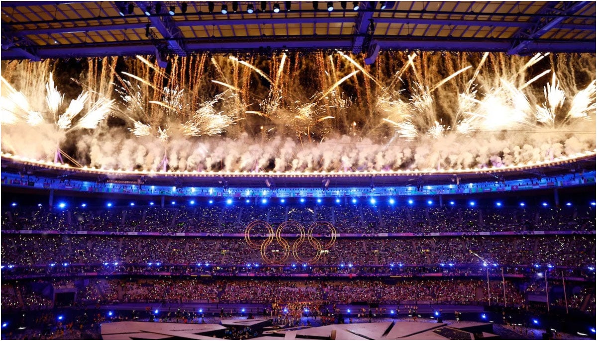 Fireworks go off during closing ceremony of Paris 2024 Olympic in France on August 12, 2024. &mdash; Reuters