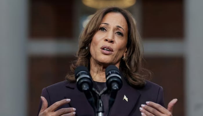 Democratic presidential candidate and US Vice President Kamala Harris concedes election loss at Howard University in Washington, US on November 6, 2024. &mdash; Reuters