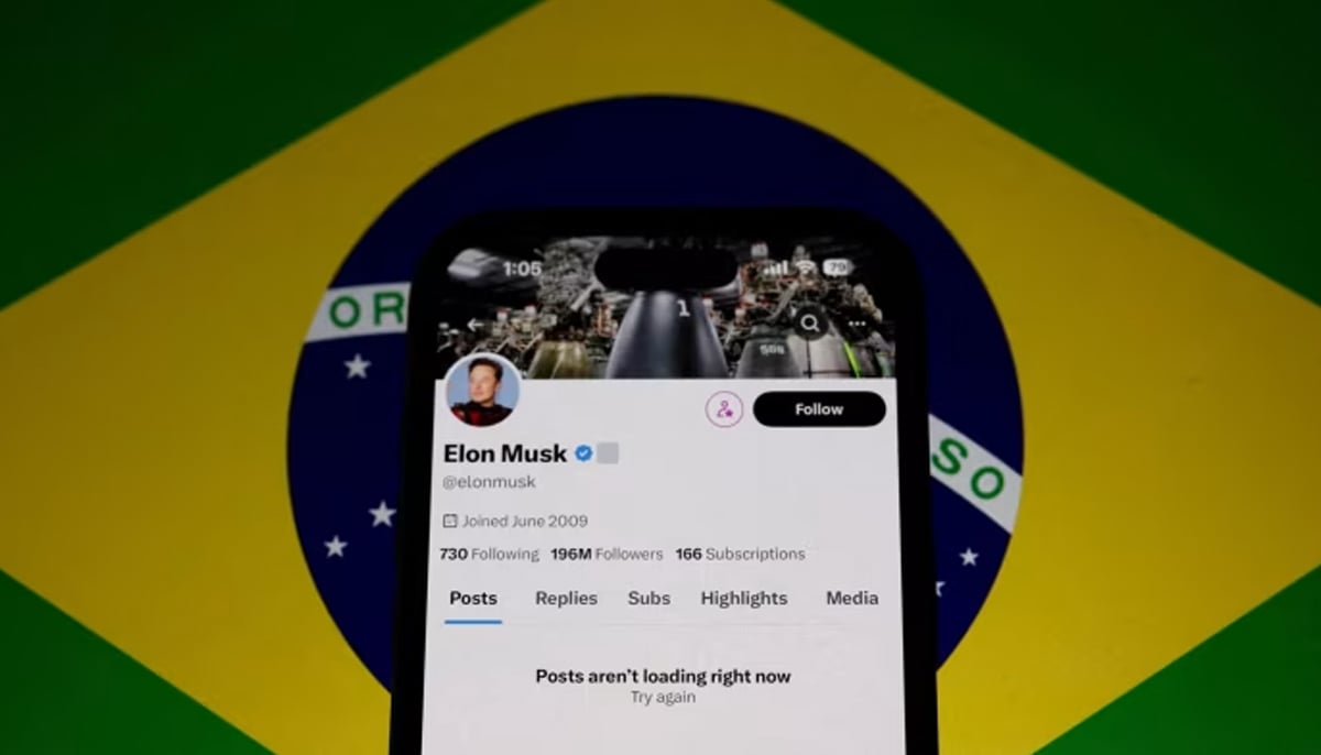 A representational image of a cellphone showing X owner Elon Musks account against the backdrop of of Brazils flag. &mdash; Reuters/File