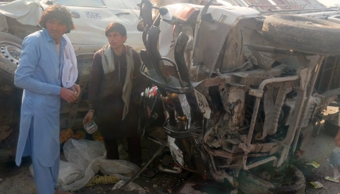 A vehicle involved in the Karak road accident can be seen damaged on January 11, 2025. — Reporter