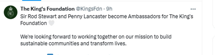 Kings Foundation shares great news related to Rod Stewart, Penny Lancaster