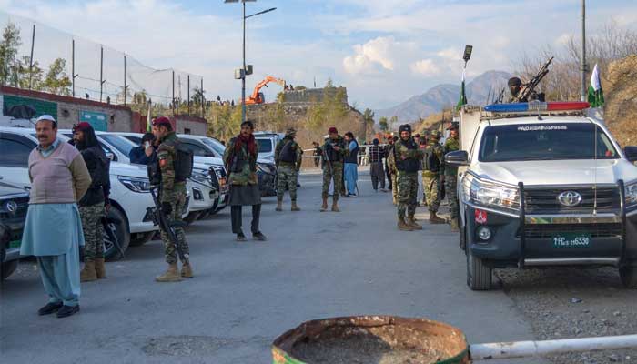 Frontier Constabulary and army personnel gather near ambushed region in Kurram on January 17, 2025. — AFP