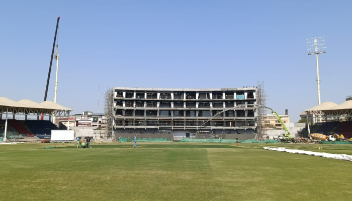 Renovation work is underway at the National Stadium Karachi on January 23, 2025. — Reporter