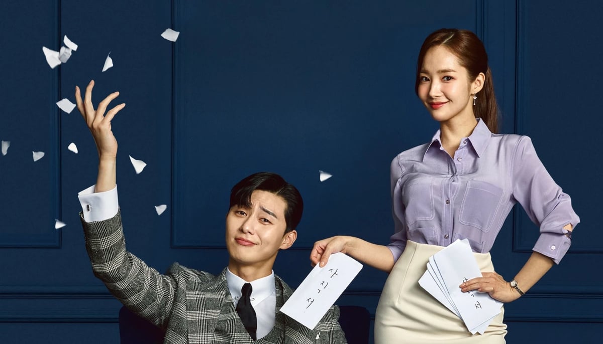 A poster of Korean drama What’s Wrong with Secretary Kim showing its lead characters Lee Yougn-joon and Kim Mi-so played by Park Seo-joon and Park Min-young. — Netflix