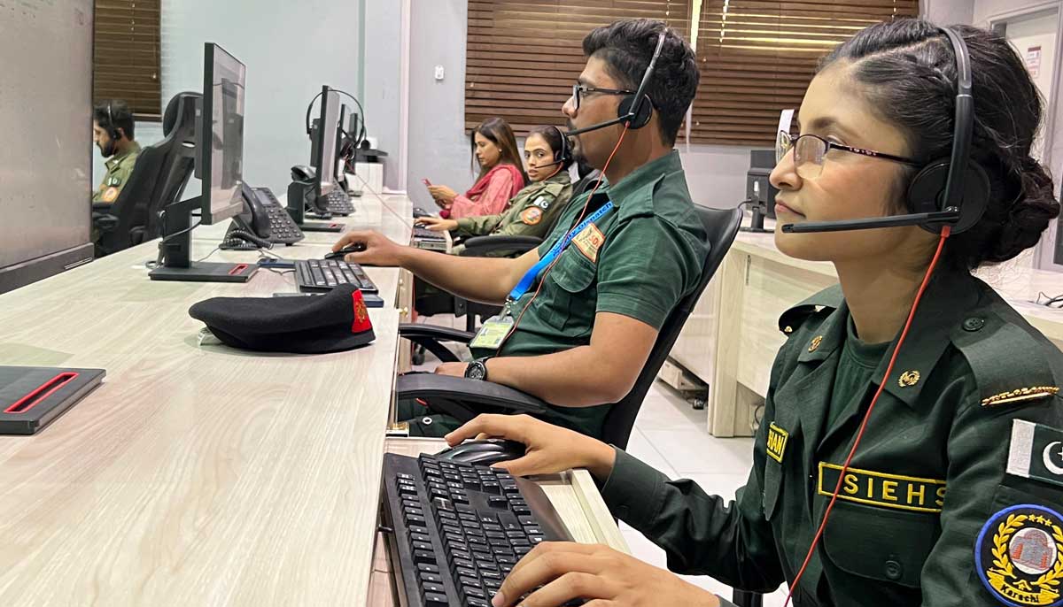 Roshaan Laghari, a young emergency medical dispatcher at the SRC, along with her colleagues can be seen working at her office. — Author