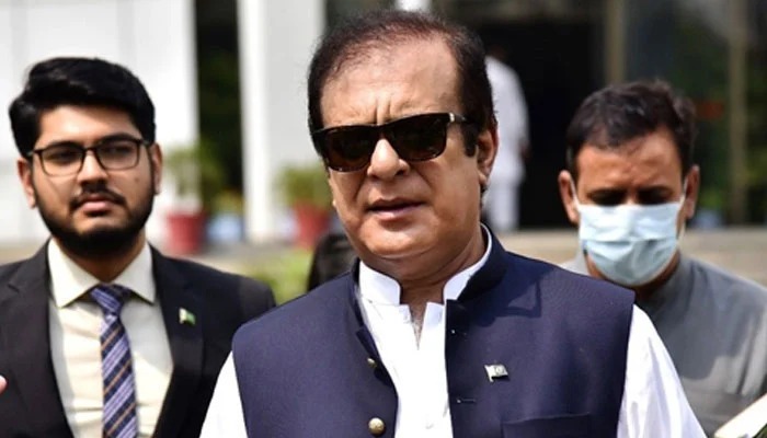 Pakistan Tehreek-e-Insaf (PTI) leader Senator Shibli Faraz (centre) on August 14, 2024. — Facebook/Senator Shibli Faraz