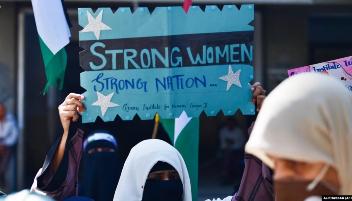 Jamaat-e Islami party activists demonstrate to mark International Womens Day in Karachi on March 8. — AFP/File