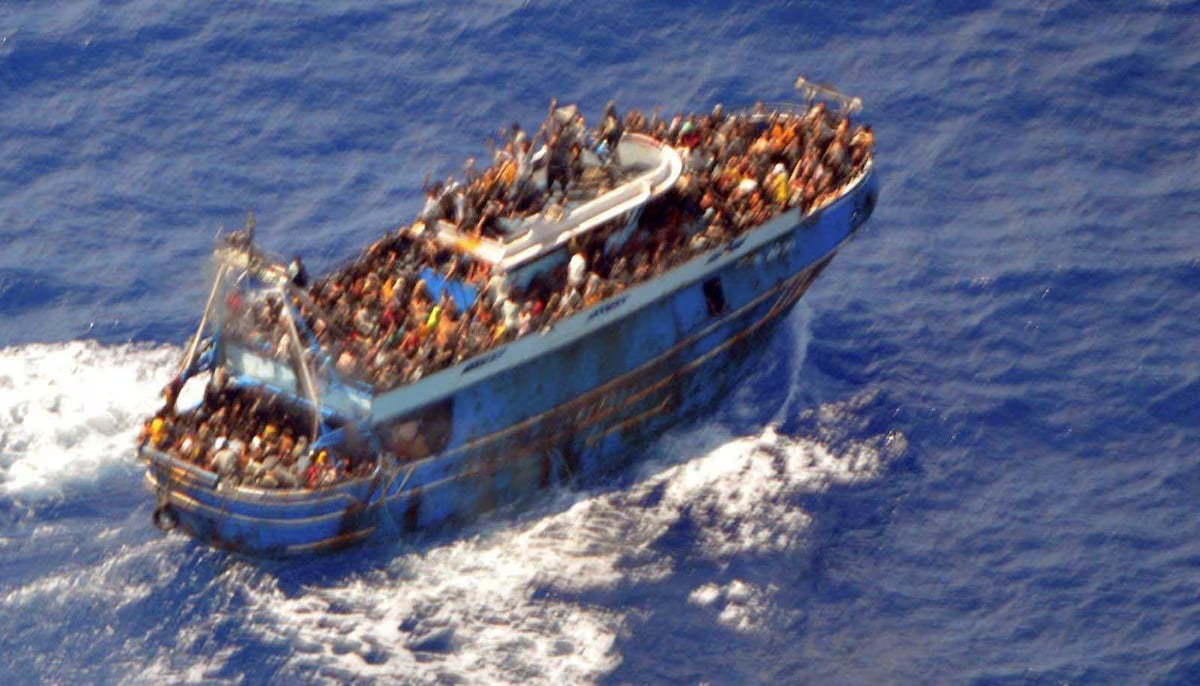A undated handout photo provided by the Hellenic Coast Guard shows migrants onboard a boat during a rescue operation, before their boat capsized on the open sea, off Greece, June 14, 2023. — Reuters