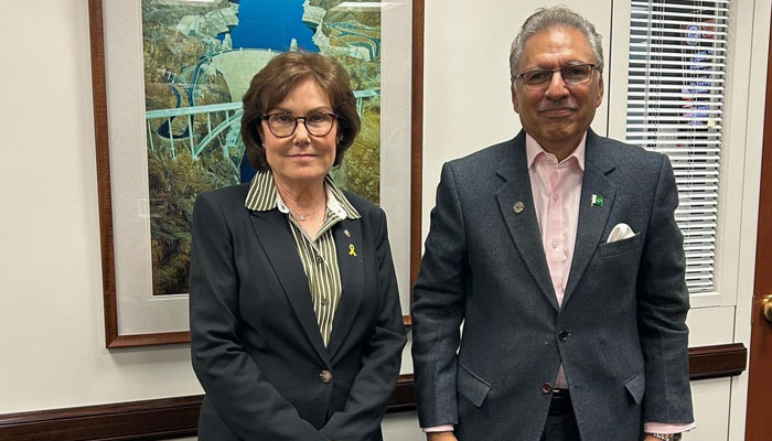 Former president Dr Arif Alvi pictured alongside US Senator Jacky Rosen in this image released on March 11, 2025. — Facebook@Dr.ArifAlvi
