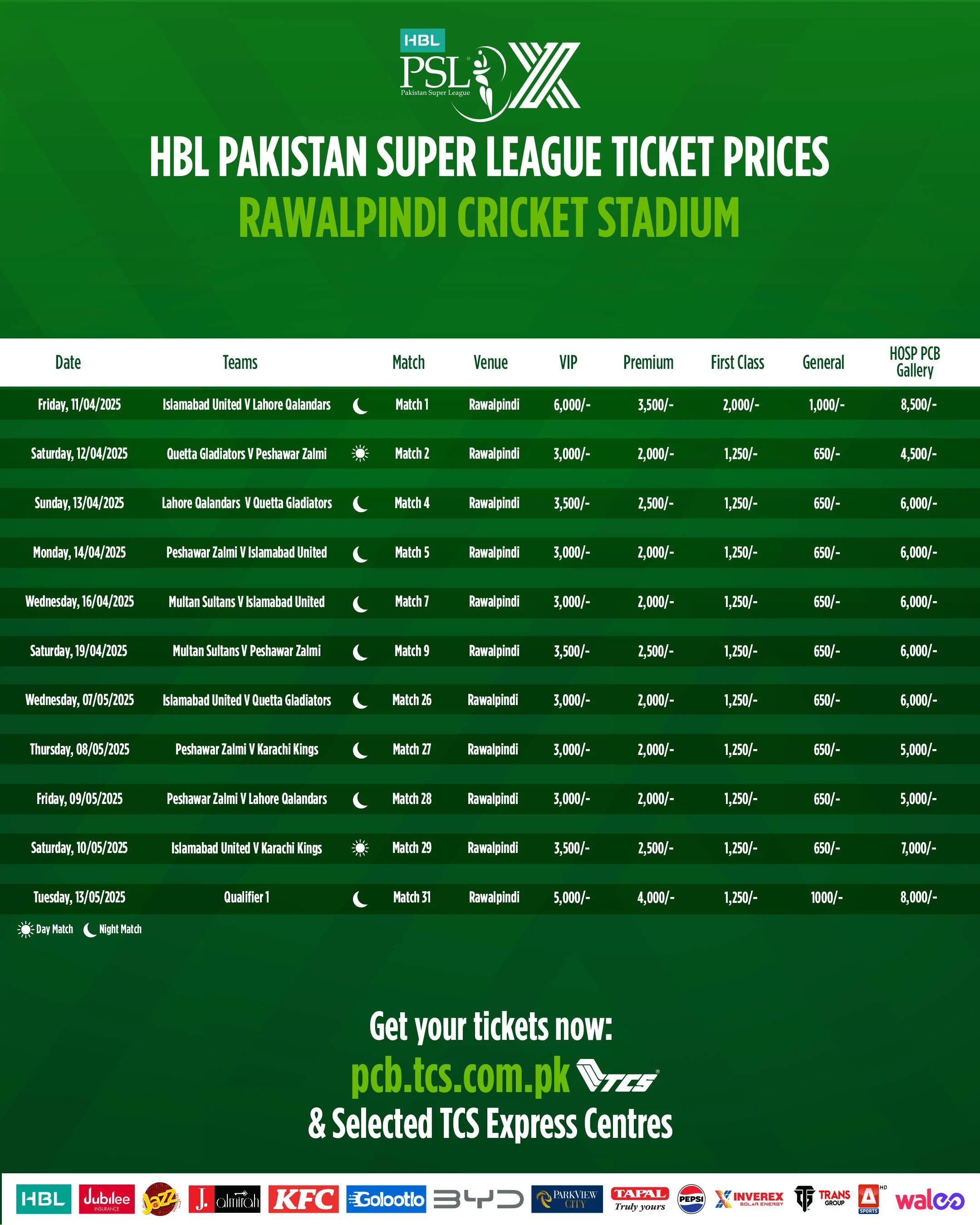 This picture shows the infographic details of the PSL 10 ticket price structure. — PCB