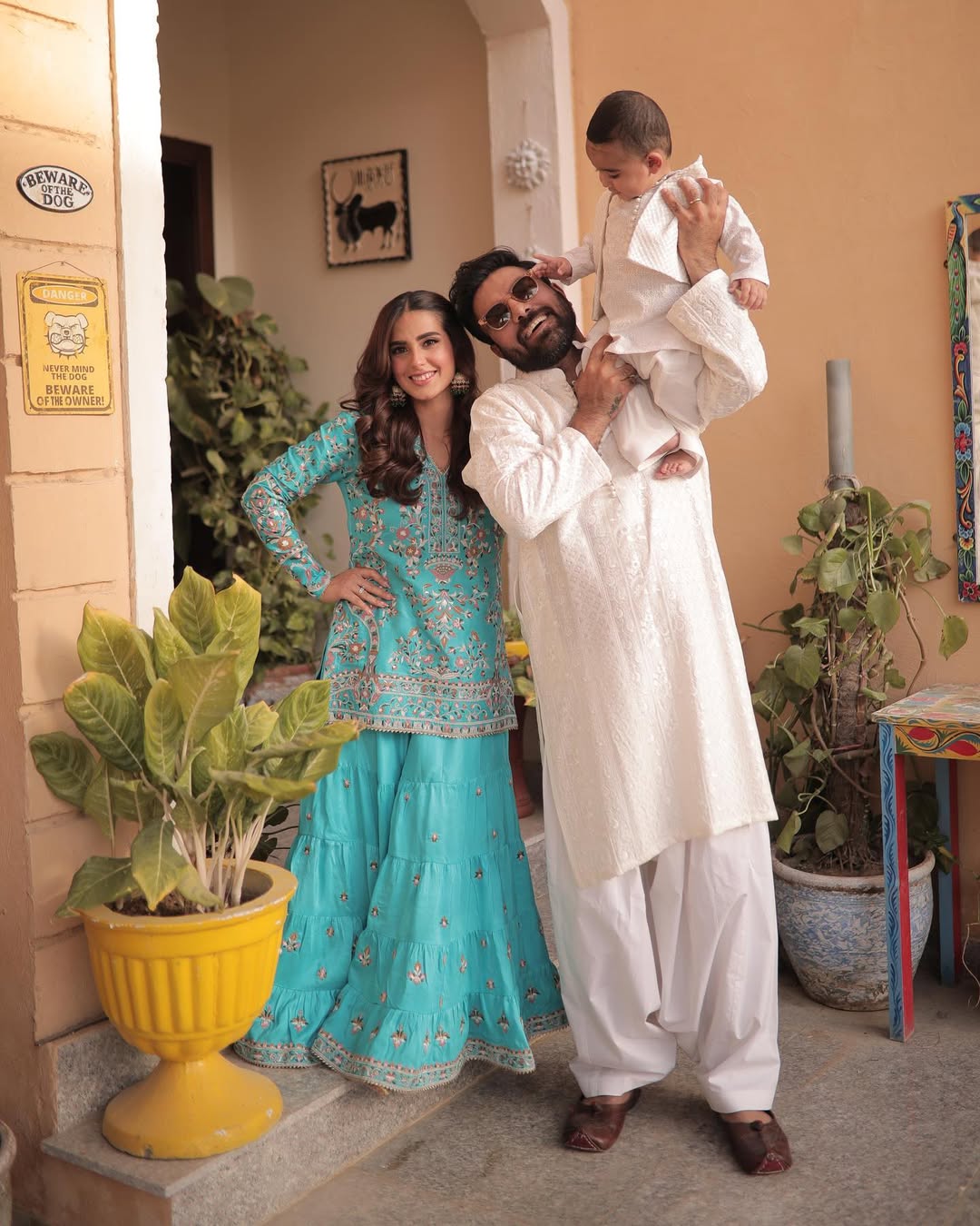 Pakistani actors Iqra Aziz and Yasir Hussain post a family photograph with their little son celebrating Eid ul Fitr. — Instagram/@iiqraaziz