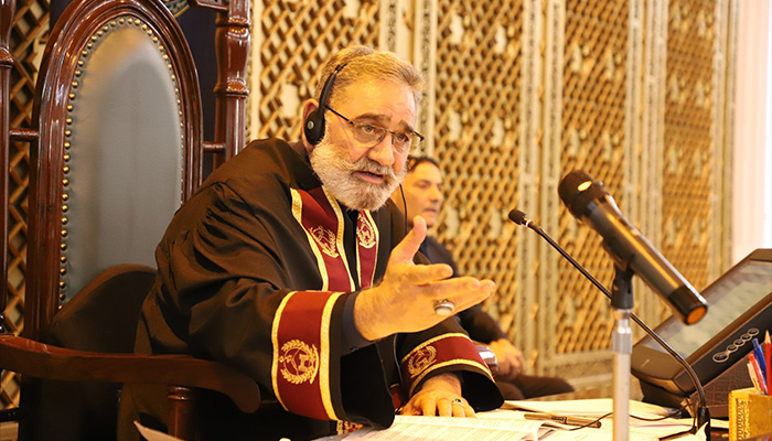 Khyber Pakhtunkhwa Assembly Speaker Babar Saleem Swati chairs session of the provincial assembly on April 4, 2025. — Facebook/@MPABabarSaleemSwati