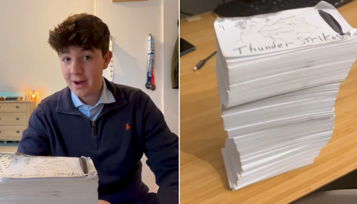 A combo of Max Budgen (L), and his 1,300-page flip-book. — Guinness World Records/File
