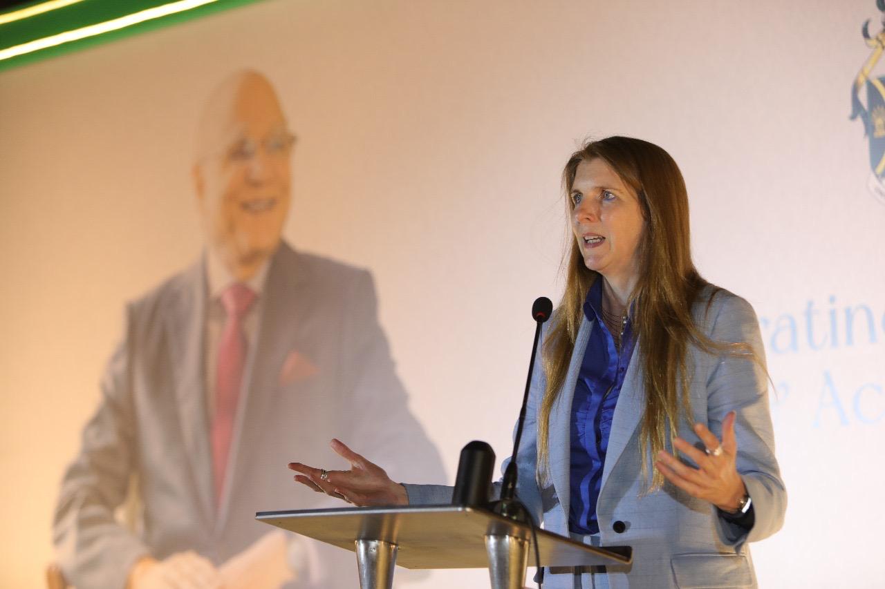 British High Commissioner Jane Marriott speaks at the event, praising Sir Anwar Pervezs significant contribution to the UK economy. — Reporter
