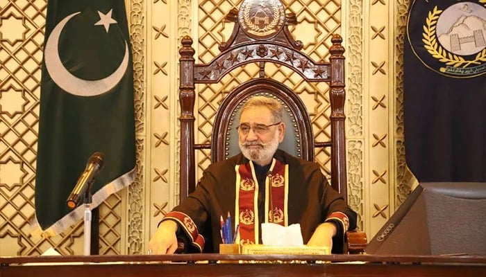Khyber Pakhtunkhwa Assembly Speaker Babar Saleem Swati chairs a session of the provincial assembly on April 4, 2025. — Facebook/@MPABabarSaleemSwati