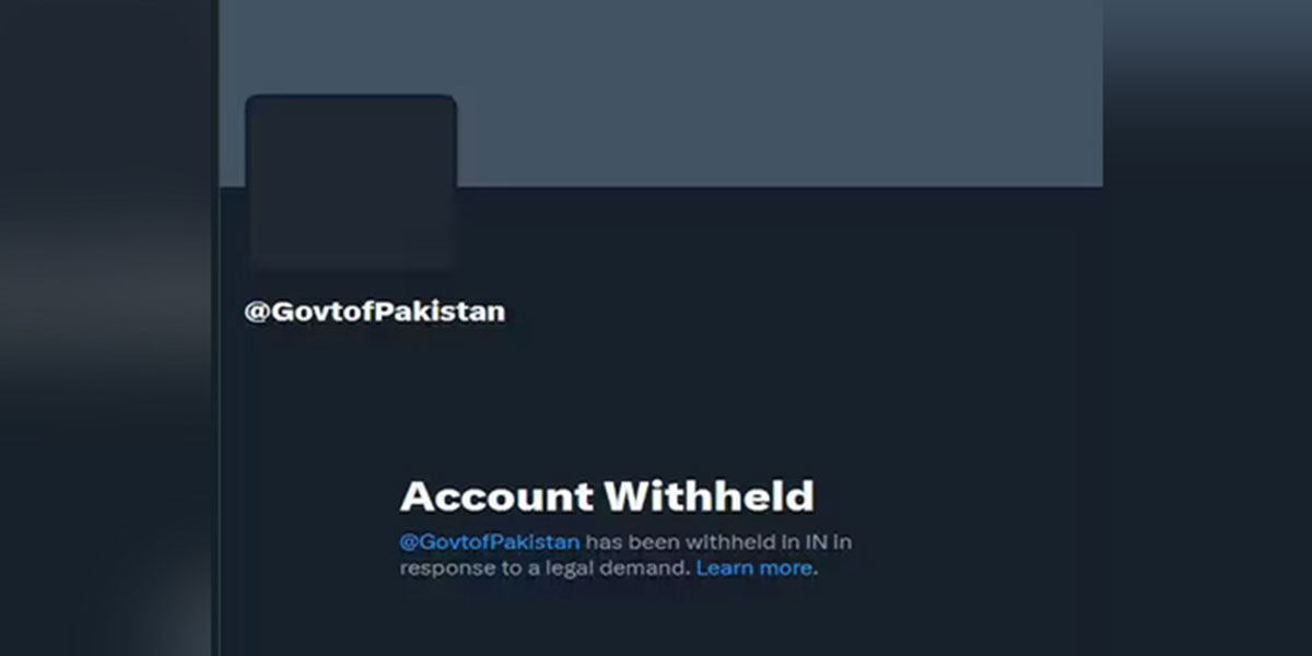 Screengrab of the blocked X account of Pakistani govt in India. — X