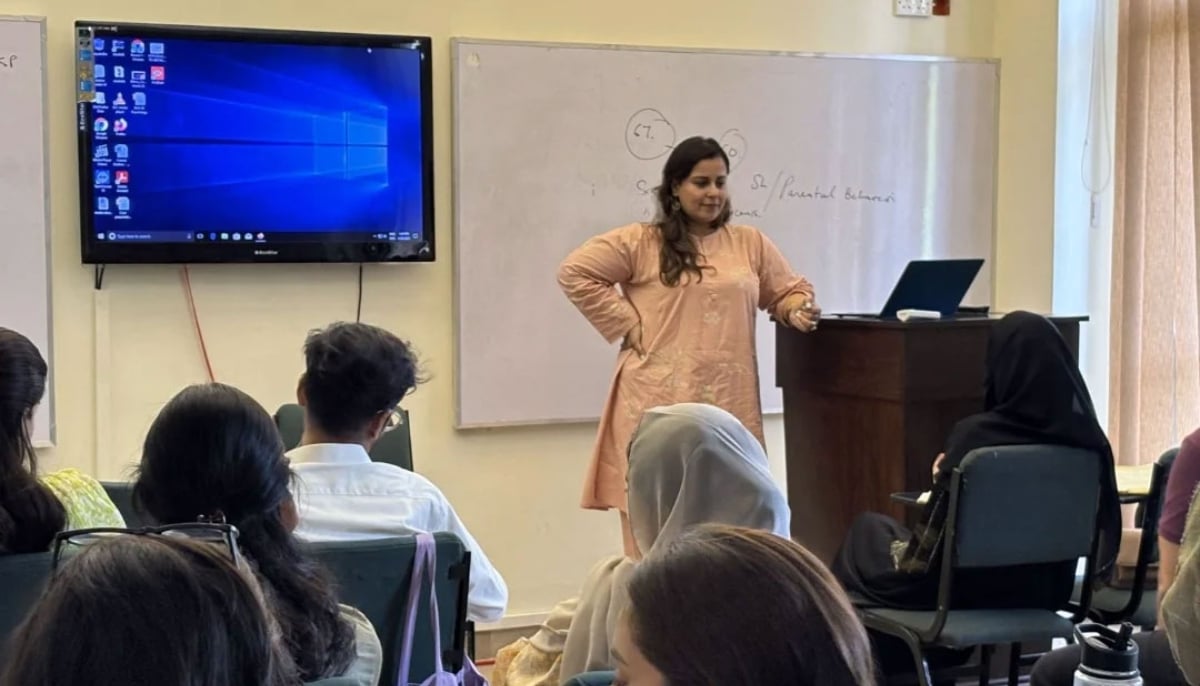 Be Me founder Sharmeen Khan is conducting a session at an educational institute. — Instagram/@beme.global_
