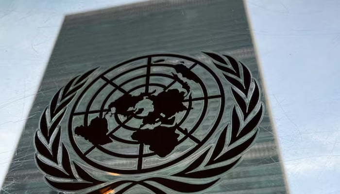 The United Nations headquarters building is pictured with a UN logo in the Manhattan borough of New York City, New York, US, March 1, 2022. — Reuters