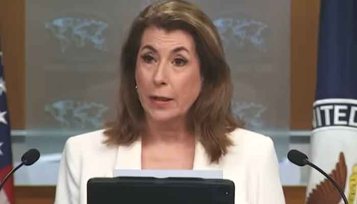 US State Department Spokesperson Tammy Bruce addresses a press conference on Pakistan-India situation. — Screengrab