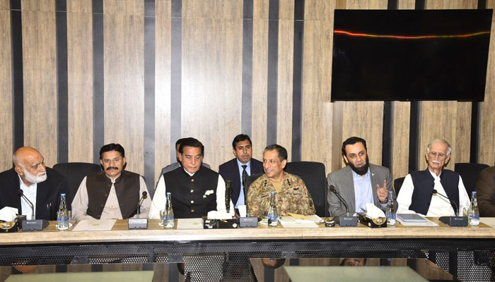 DG ISPR and Information Minister Ataullah Tarar brief political leaders on security situation at PTV Headquarters in Islamabad on May 4, 2025. — Reporter