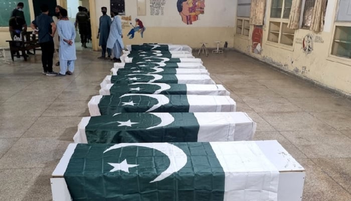 Funeral prayers of people who were martyred after a madrasa was hit by an Indian strike in Bahawalpur, May 7, 2025. — Reuters