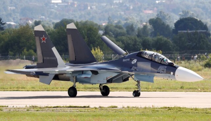A Sukhoi Su-30 fighter is seen on the tarmac at the MAKS 2017 air show in Zhukovsky, outside Moscow, Russia, July 18, 2017. — Reuter