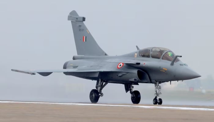 Rafale fighter jet taxis on the tarmac during its induction ceremony at an air force station in Ambala, India, September 10, 2020. — Reuters