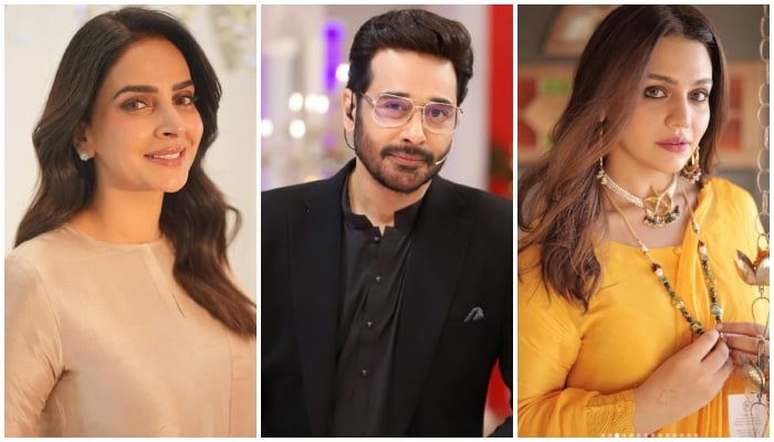 Pakistani actors Saba Qamar (left), Faysal Qureshi and Zara Noor Abbas. — Instagram/@sabaqamarzaman/@faysalquraishi/@zaranoorabbas.official