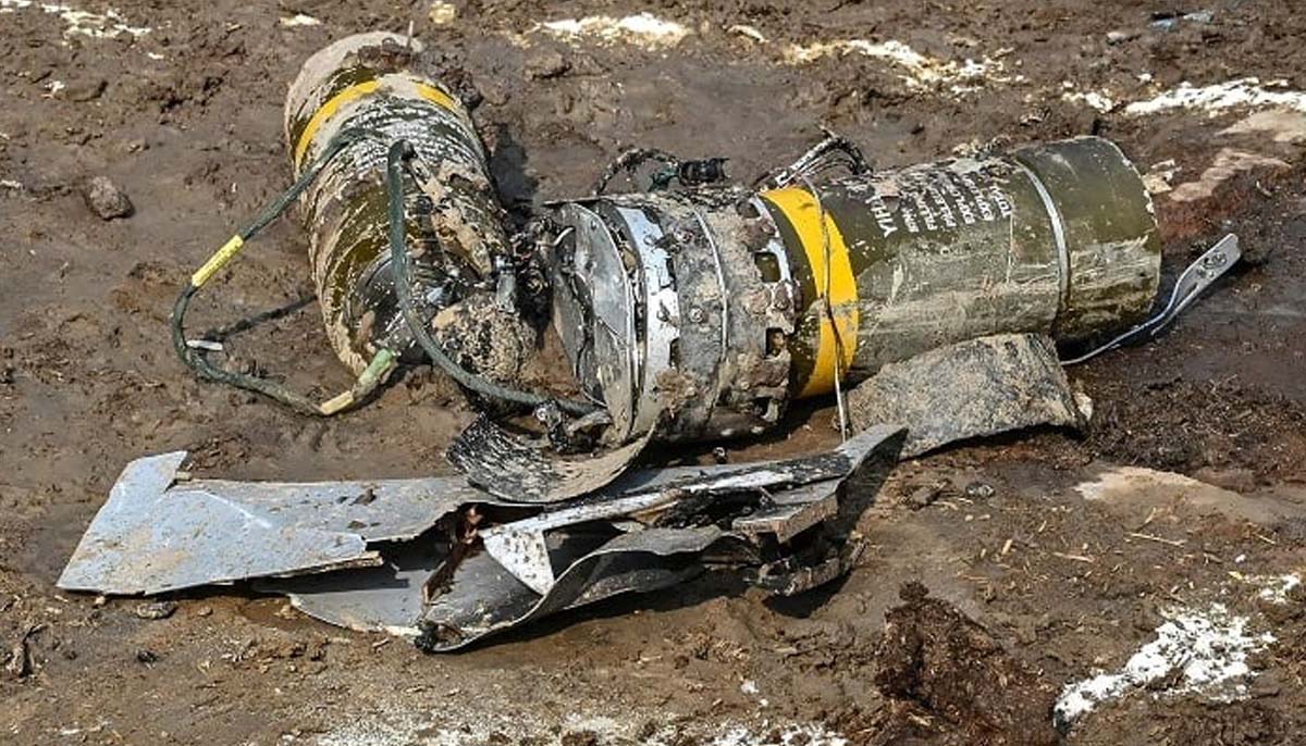 Explosives and debris of a drone are pictured, allegedly intercepted by India on the outskirts of Amritsar on May 10, 2025. — AFP