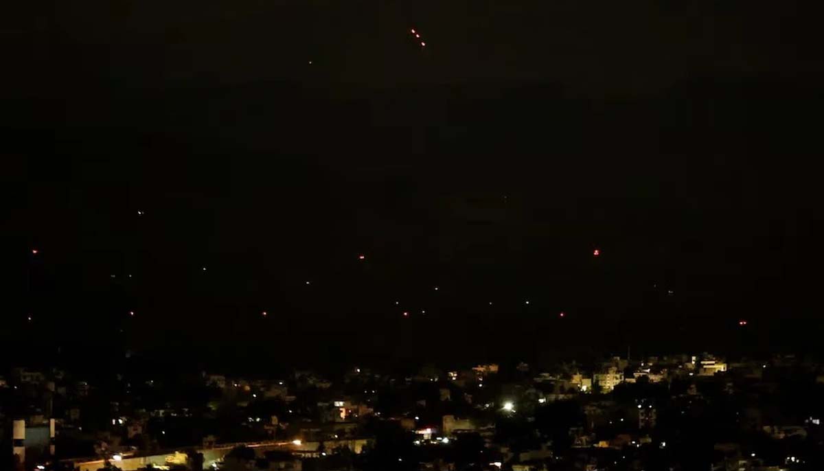 Indias air defence system intercepts suspected objects in the sky, after the Pakistan-India ceasefire announcement, in IIOJK, May 10, 2025. —