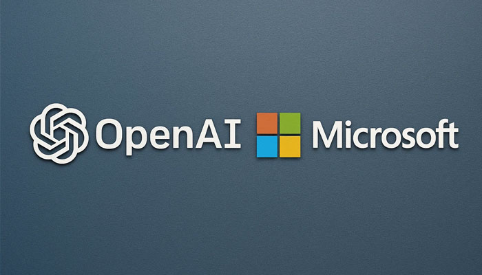 The image shows the logos of OpenAI and Microsoft. — OpenAIs Sora/File