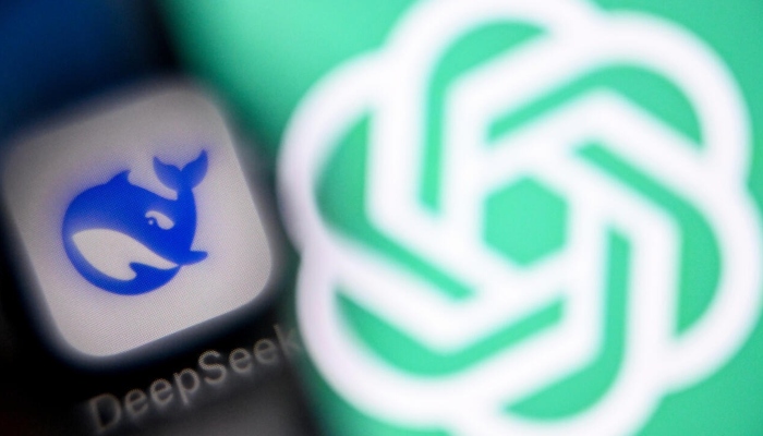 A photo taken on April 1, 2025, shows the GPT chat logo on a laptop screen (R) next to the logo of Deepseek AI application on a smartphone screen in Frankfurt am Main, western Germany. — AFP