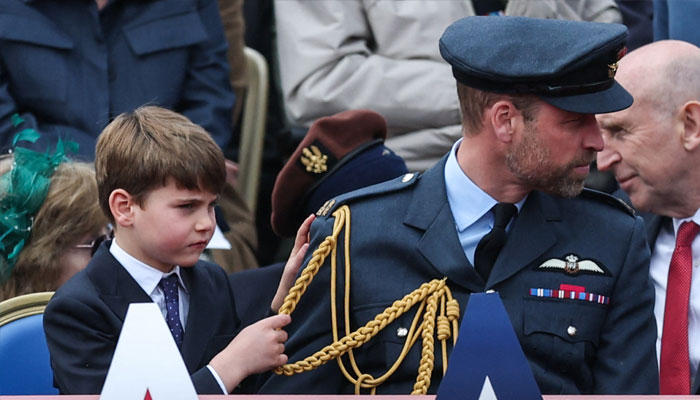 William, Prince of Wales and Prince Louis at 80th anniversary of Victory in Europe (VE) Day in London, Britain, May 5, 2025. REUTERS/Toby Melville/Pool