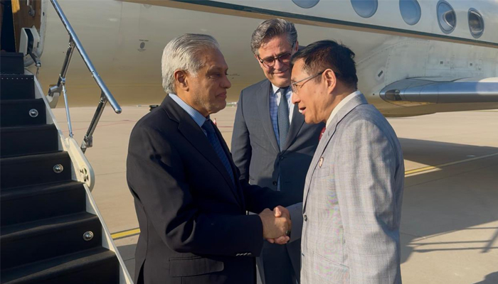 DPM Ishaq Dar is greeted by a Chinese official in Beijing upon his arrival on May 19, 2025. — X@ForeignOfficePK