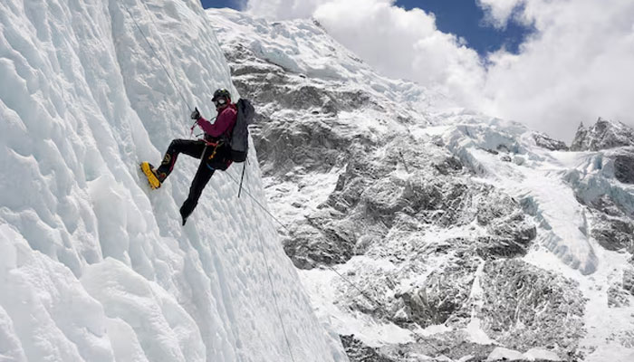 This representational image shows a mountaineer holds on to the rope during an ice climbing session at Everest base camp, Nepal April 15, 2025. — Reuters