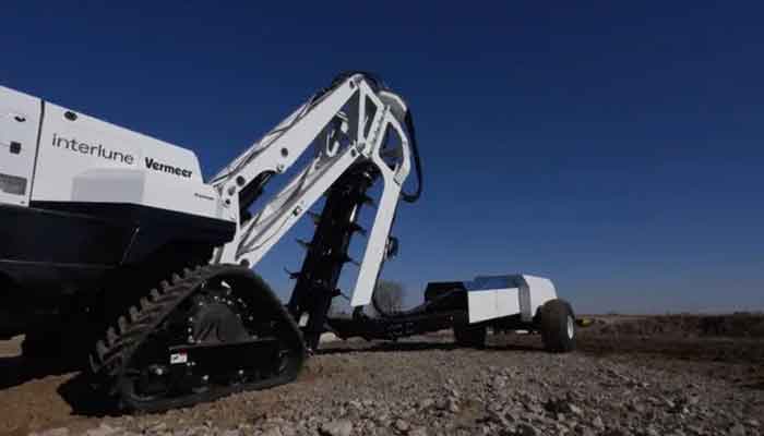 The image shows a full-scale prototype of Interlune excavator, which was developed in partnership with Vermeer. — Interlune