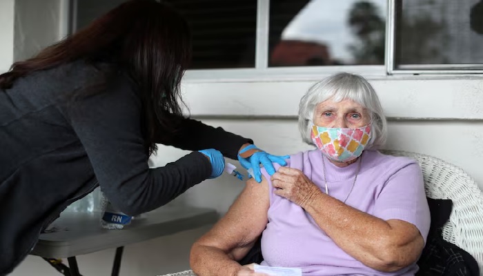 Sister Barbara Sullivan, 84, receives a coronavirus disease vaccine at a vaccination drive for retired nuns at the Sisters of St. Joseph of Carondelet independent living centre in Los Angeles, California, US, March 3, 2021. — Reuters