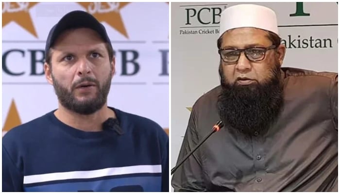 Shahid Afridi (left) and Inzamam-ul-Haq (right) — X/@TheRealPCB