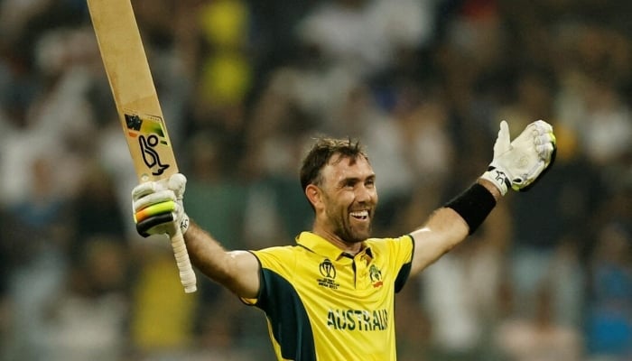 Australias Glenn Maxwell celebrates after the Australia v Afghanistan match at the ICC Cricket World Cup 2023, at Wankhede Stadium, Mumbai, India, November 7, 2023. — Reuters