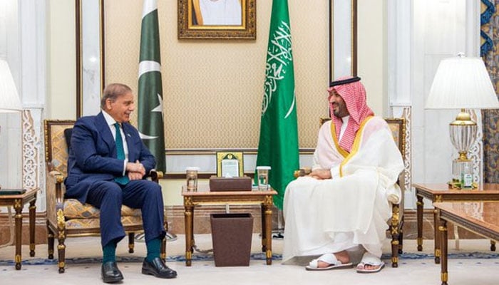 Prime Minister Shehbaz Sharif meets Saudi Crown Prince Mohammad bin Salman on June 6, 2025. — X/@Saudi_Gazette