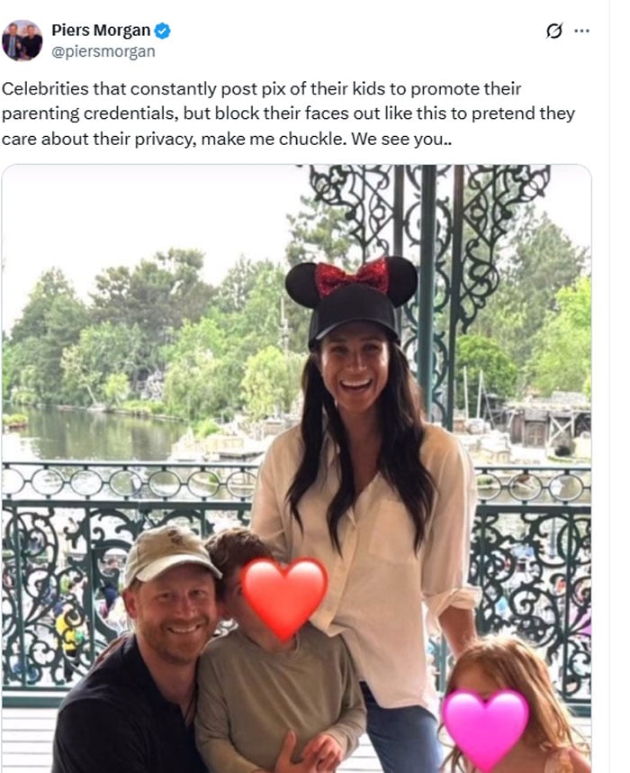 Piers Morgan reacts to Lilibet, Archies family photo from Disney trip