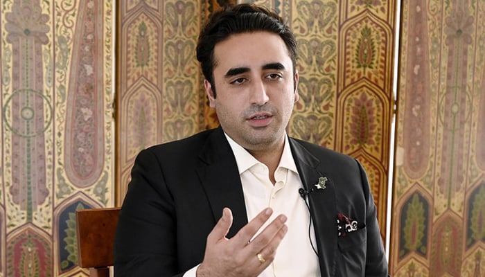 Former foreign minister Bilawal Bhutto-Zardari speaks during an interview at the Embassy of Pakistan in Washington, DC. — AFP/File