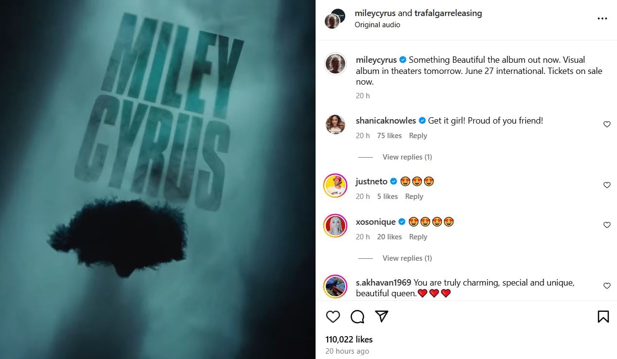 Miley Cyrus celebrates ‘Something Beautiful visual album release