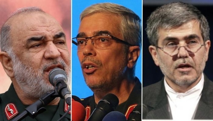 (From left to right) Head of Islamic Revolutionary Guard Corps Hossein Salami, Iranian Armed Forces Chief of Staff Mohammad Bagheri and nuclear scientist Fereydoun Abbasi. — Reuters/AFP/File