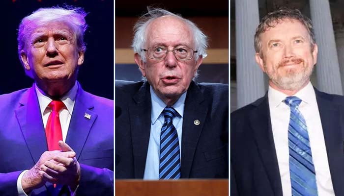 US President Donald Trump (Left), Senator Bernie Sanders (Centre) and Senator Bernie Sanders. — Reuters/File