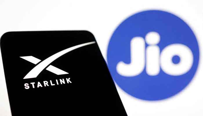 The image shows logos of Starlink and Jio. — Reuters/File