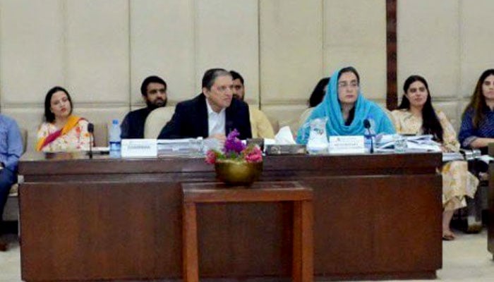 Senator Saleem Mandviwalla chairs a standing committee meeting on finance and revenue. — Senate of Pakistan/X