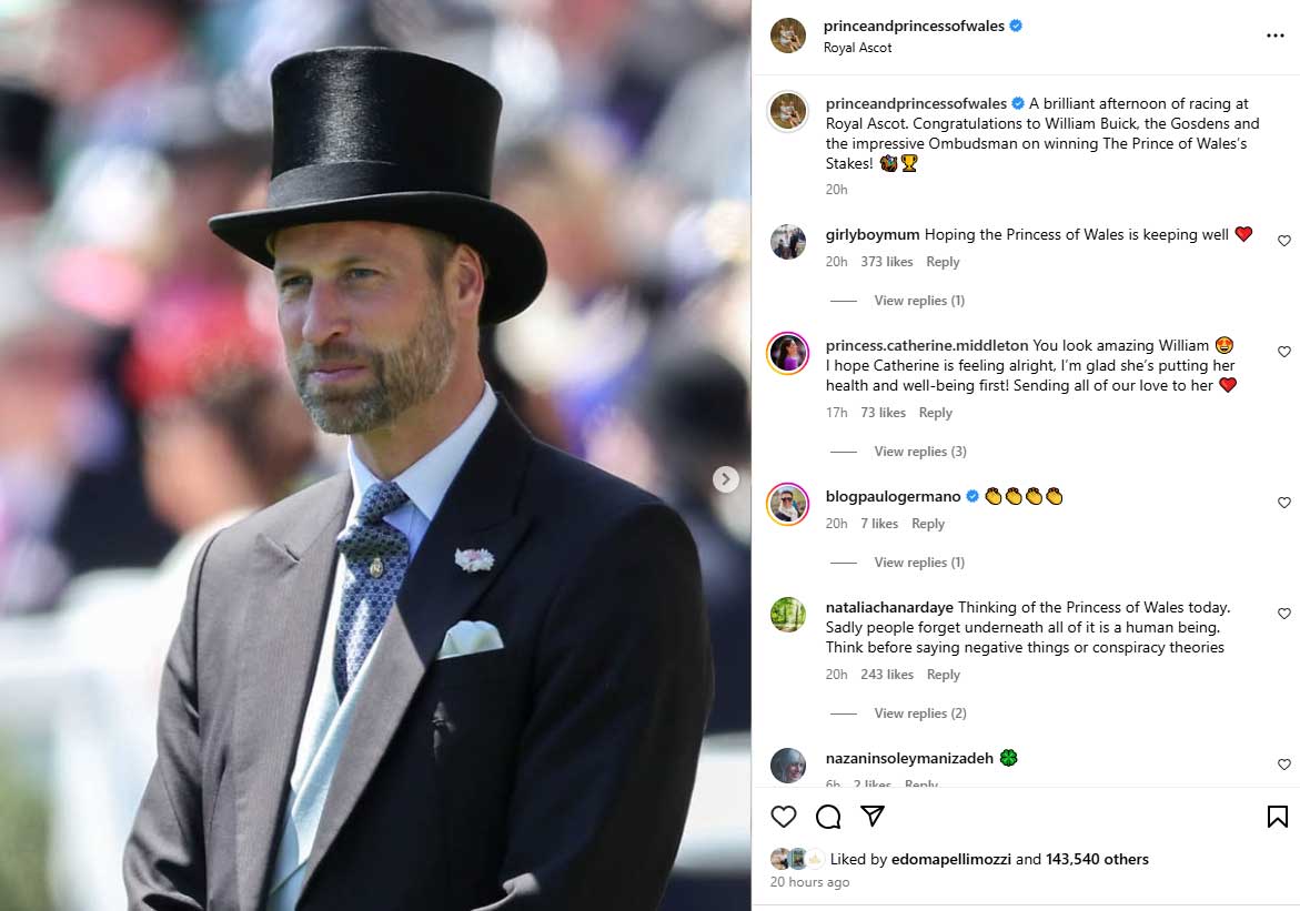 Prince Andrews son-in-law reacts to Prince Williams dashing photo